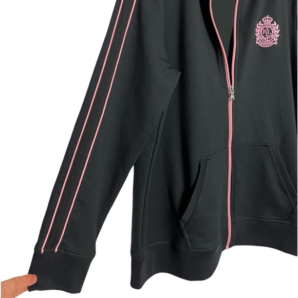 Lauren Ralph Lauren Crested Track Jacket Zip Up Black & Pink 1X - Picture 4 of 9